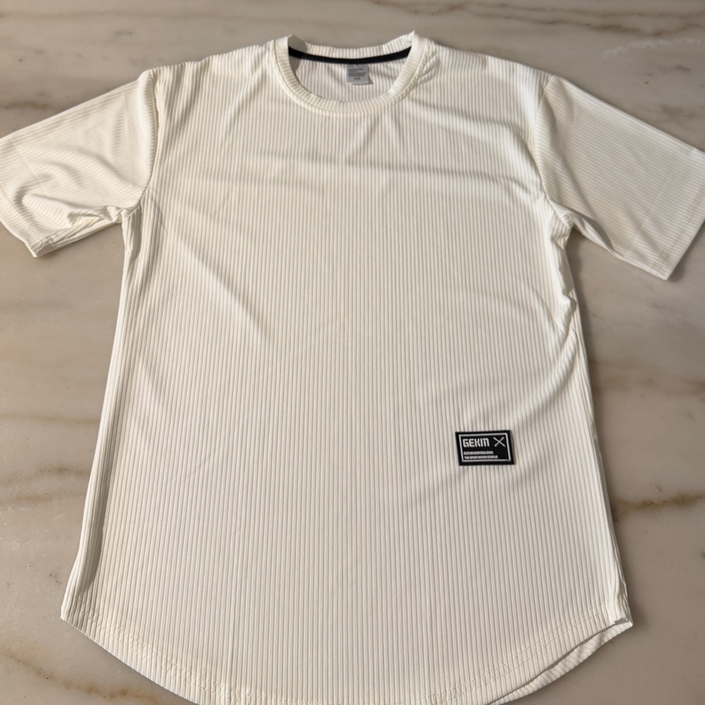 Gekim Ribbed Gym T-Shirt Men’s XS Athletic Fit Workout Stretch Short Sleeve
